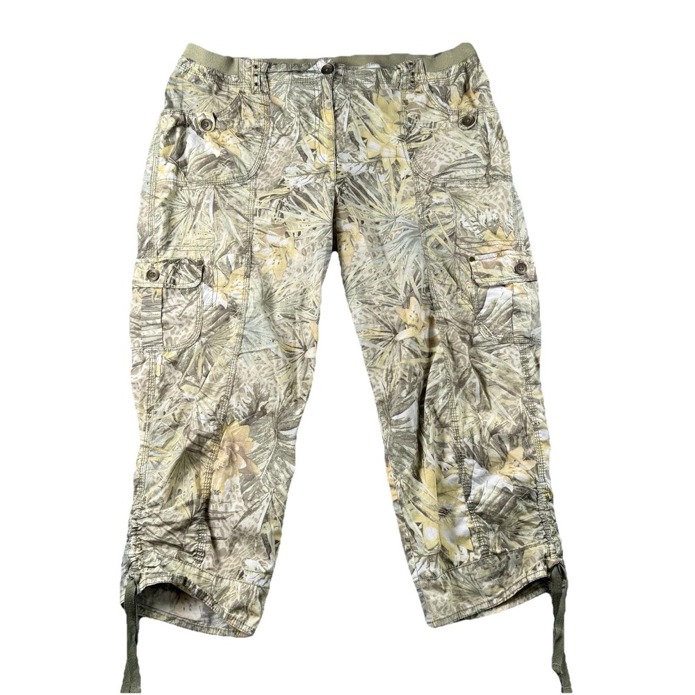 Chicos Pants Womens 2.5 (US 14) Cargo Cropped Tropical‎ Floral Casual Hawaiian